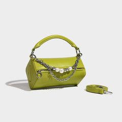 Metal chain beaded solid PU crossbody handbag