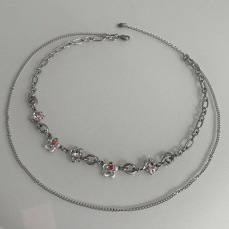 Mehrfarbige Choker-Halskette mit Blumenmuster 