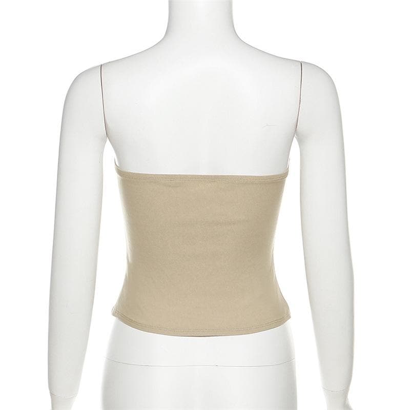 Geschlitztes, einfarbiges, herzförmiges, gerüschtes, rückenfreies Tube-Crop-Top