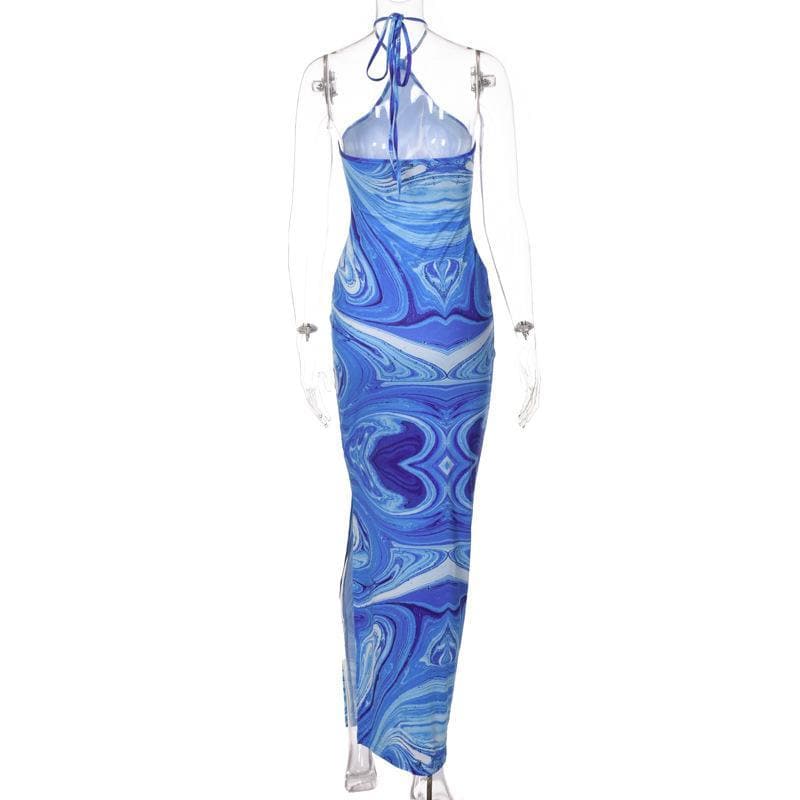 Halter tie back slit tie dye maxi dress