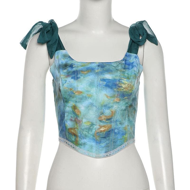 Bustier-Crop-Top mit selbstbindendem Träger und Schnürung hinten