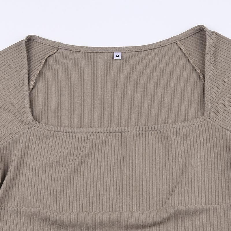 Long sleeve square neck solid ribbed crop top - Final Sale