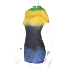 Tie dye contrast short sleeve crewneck mini dress