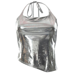 Rückenfreies Neckholder-Top zum Selbstbinden mit Schlitz in Metallic