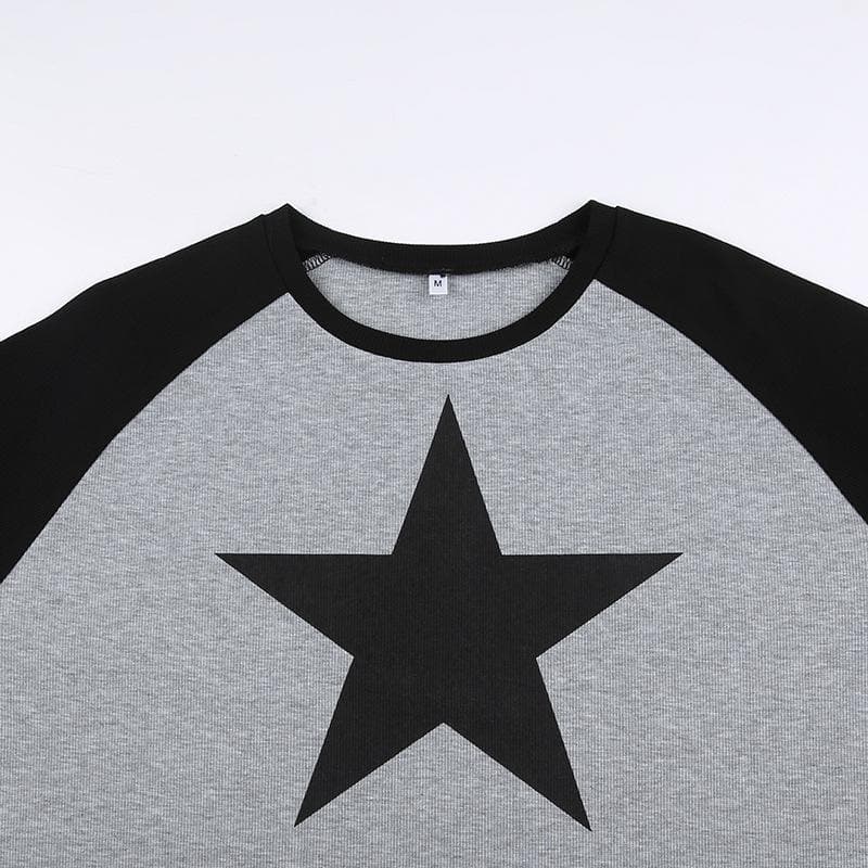 Contrast long sleeve round neck star pattern top