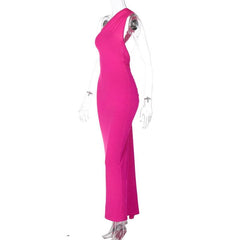 Ruched contrast backless one shoulder ribbon 2-way maxi dress