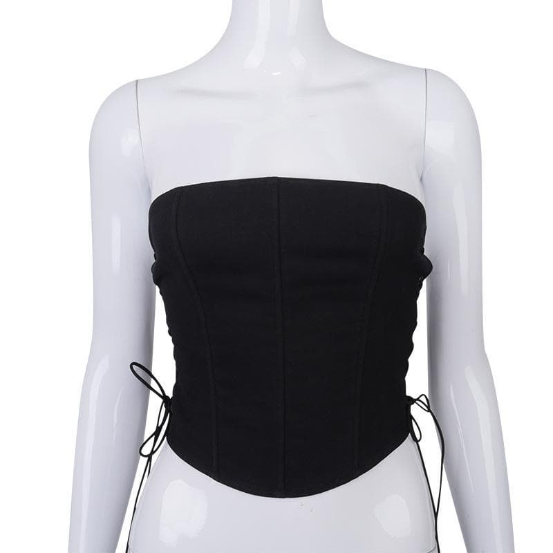 Einfarbiges Bustier-Crop-Top mit seitlicher Schnürung 