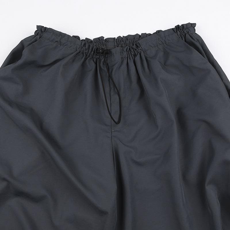 Pantalón cargo de pierna ancha con bolsillo y cordón ajustable de talle alto 