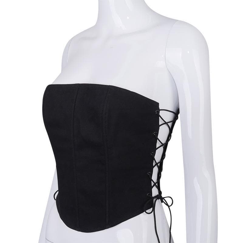 Einfarbiges Bustier-Crop-Top mit seitlicher Schnürung 