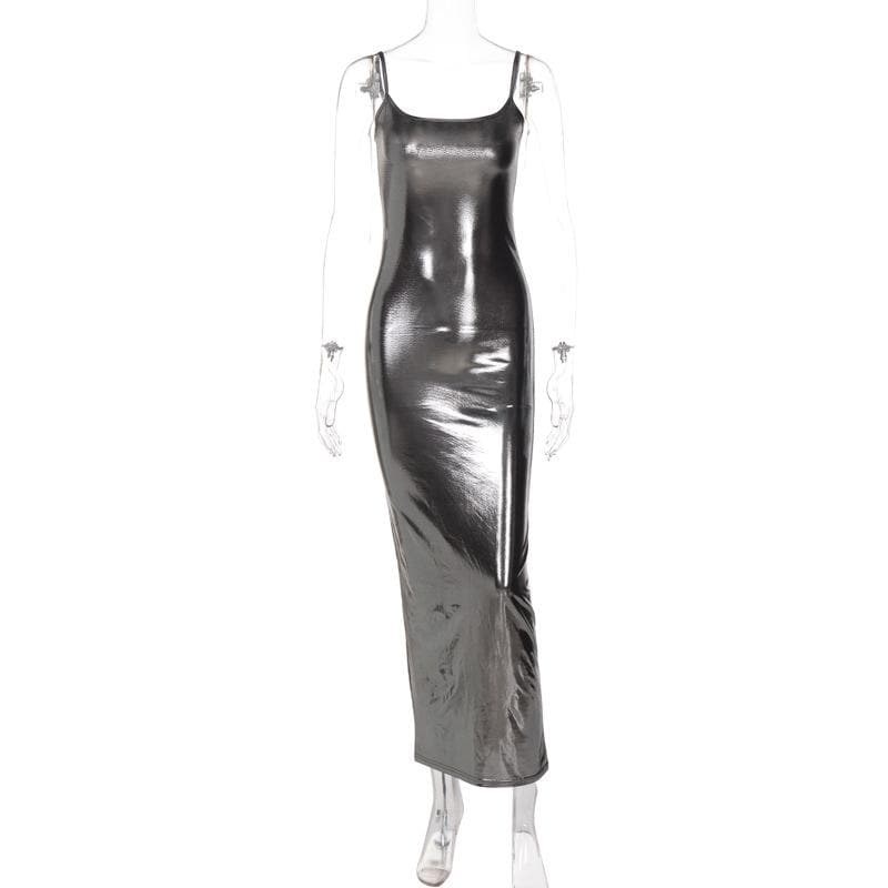 Rückenfreies Camisole-Maxikleid mit metallischem, quadratischem Ausschnitt