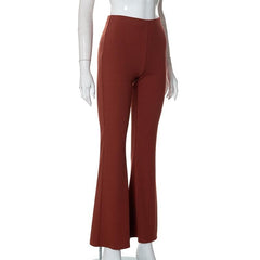 Ribbed solid high rise flared pant