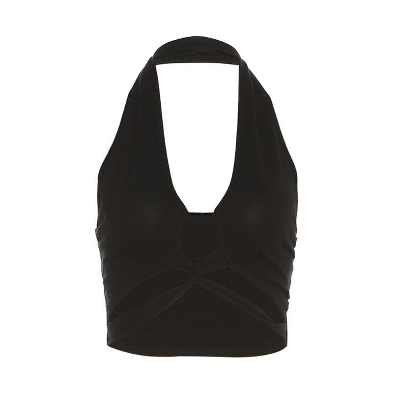 Rückenfreies, ausgehöhltes Neckholder-Crop-Top mit überkreuzter Vorderseite 