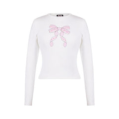 Bowknot pattern contrast crewneck long sleeve top