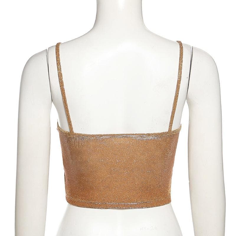 Glitzerndes Camisole-Crop-Top mit Quaste und Herzausschnitt 