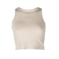 Round neck ribbed solid sleeveless tank top