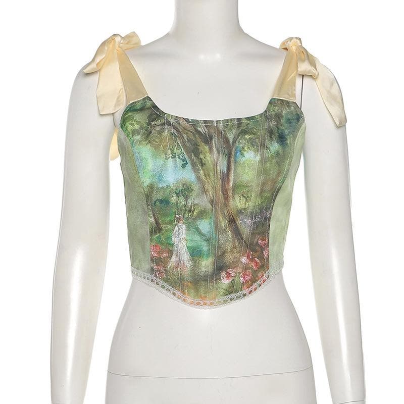 Bustier-Crop-Top mit selbstbindendem Träger und Schnürung hinten