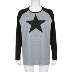 Contrast long sleeve round neck star pattern top