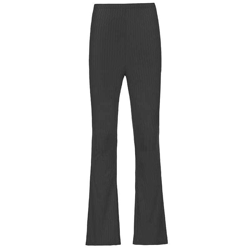 Ribbed solid high rise flared pant