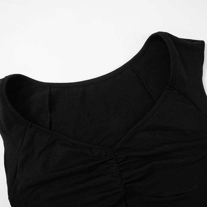 Ruched cap sleeve slit solid v neck crop top