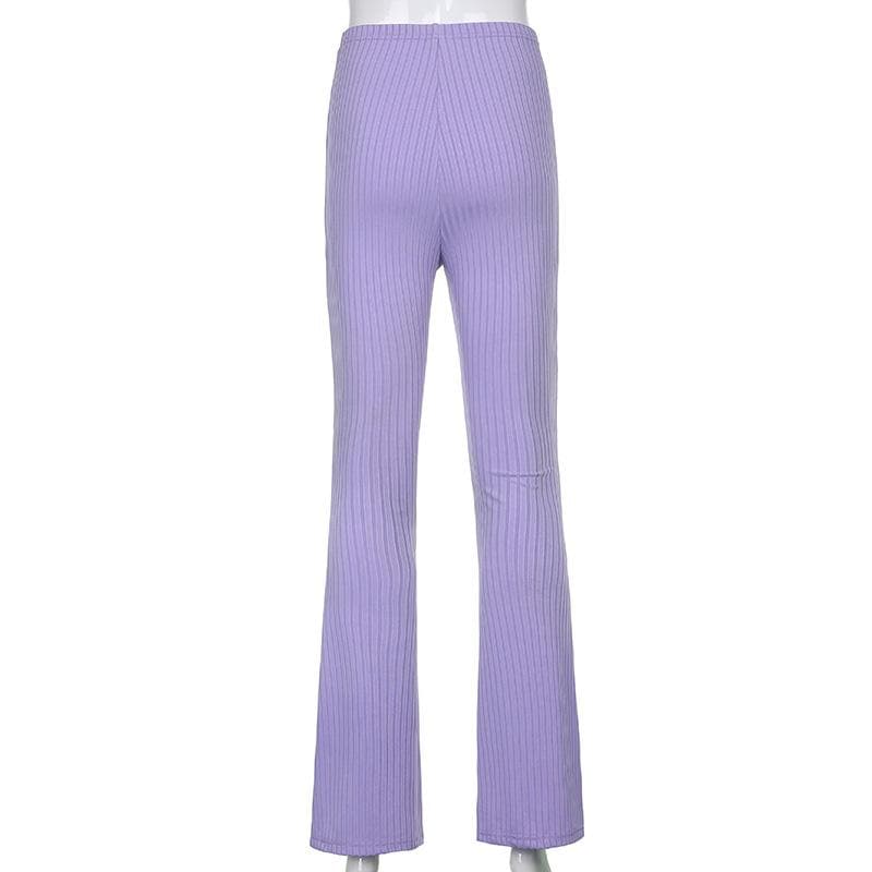 Ribbed solid high rise flared pant