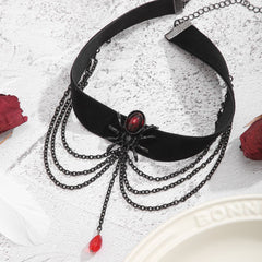 Spider layered velvet choker necklace