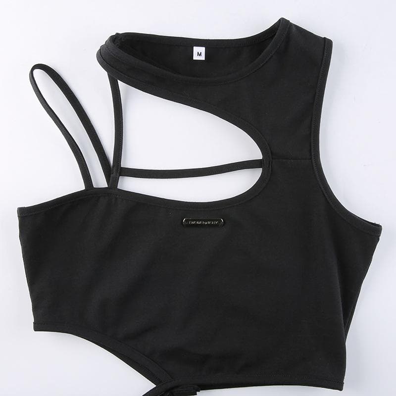 Hollow out irregular solid crop top