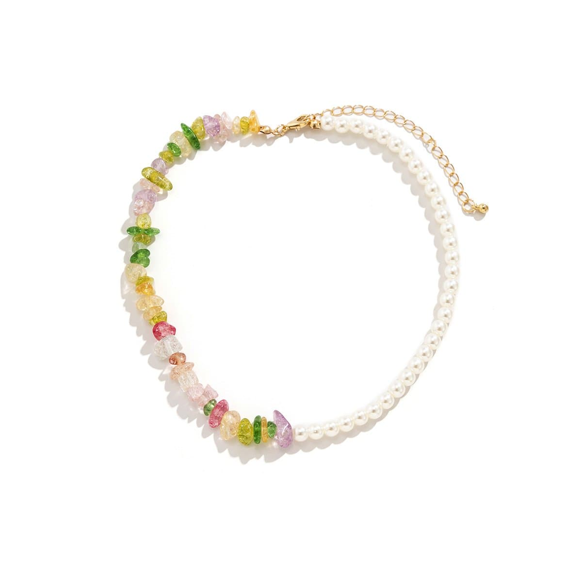 Multicolor beaded faux pearl chain necklace