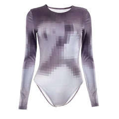 Mosaic print long sleeve crewneck contrast bodysuit