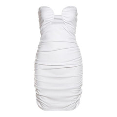 Hollow out ruched solid tube dress