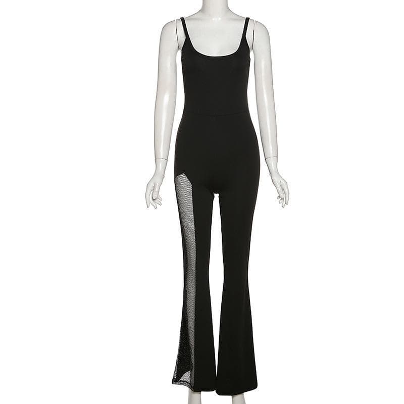 Ärmelloser ausgestellter Jumpsuit aus Netzstoff