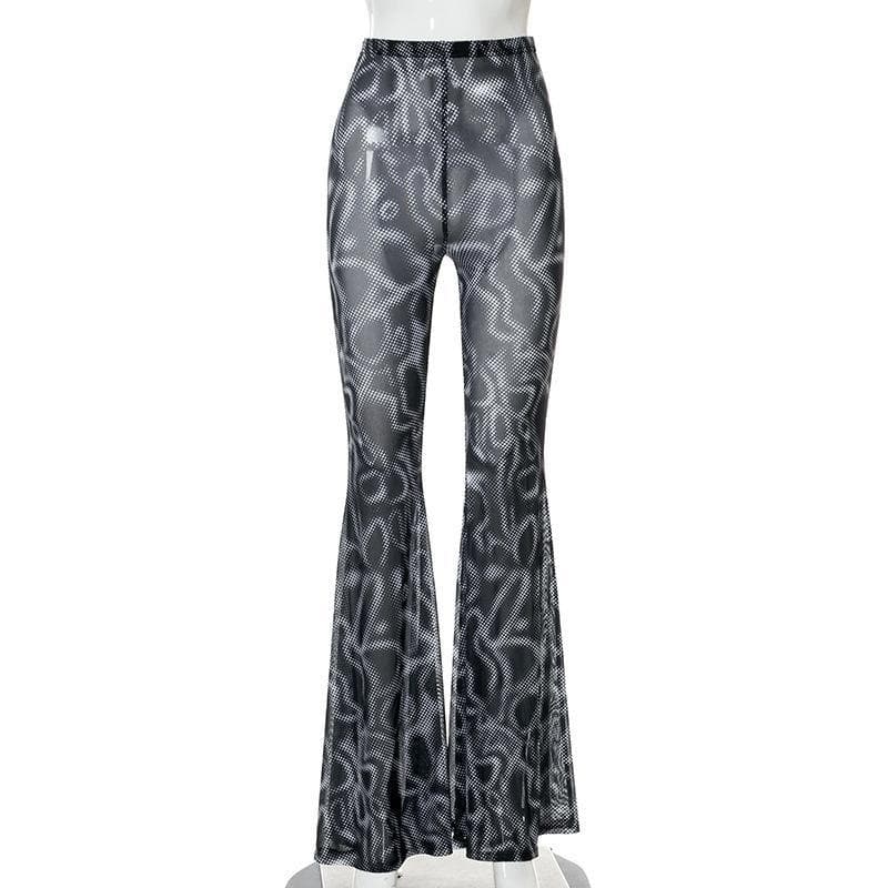 Mesh see through flared print pant