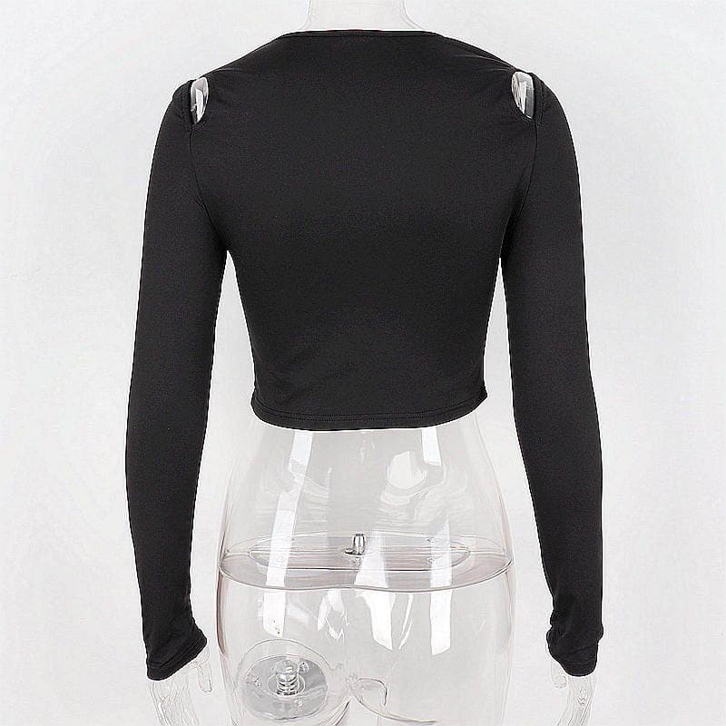 Hollow out long sleeve round neck solid crop top