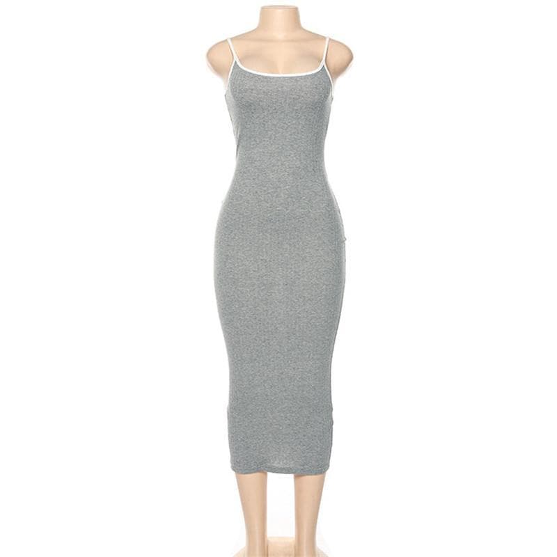 Ribbed solid cami midi dress - Final Sale