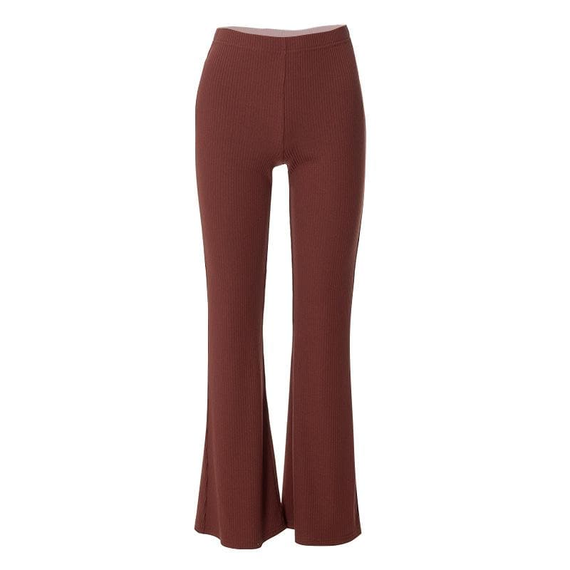 Ribbed solid high rise flared pant