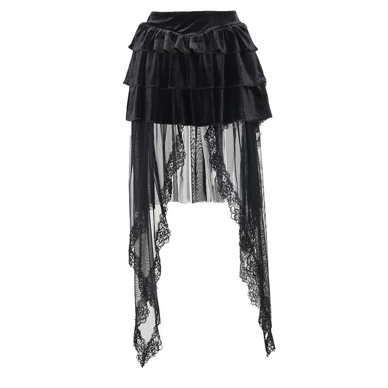 Velvet ruched solid lace hem mesh mini skirt | victorian gothic dresses