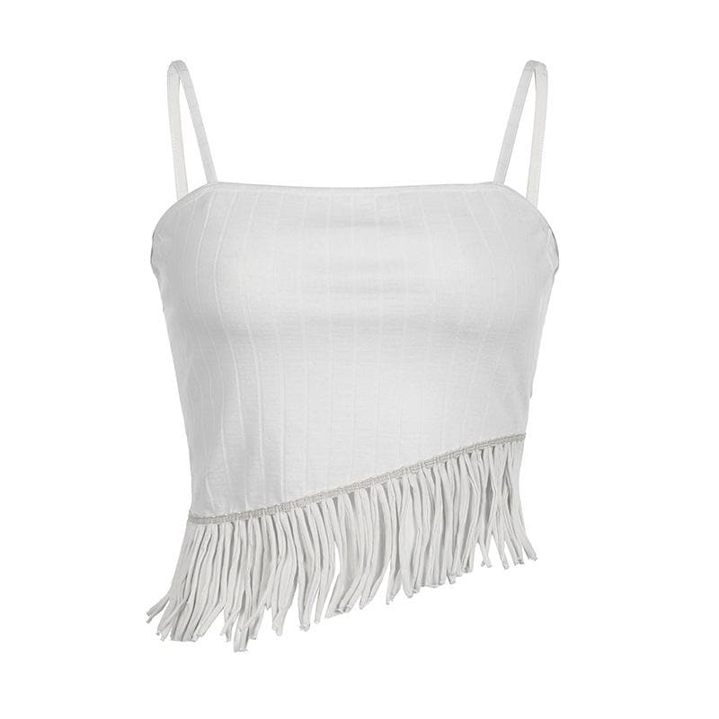 Unregelmäßiges, rückenfreies, einfarbiges Camisole-Crop-Top mit Quasten zum Selbstbinden – Schlussverkauf 