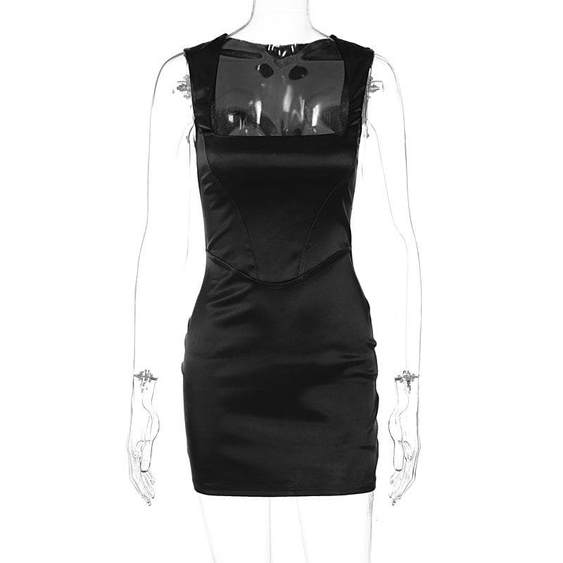 Square neck solid zip-up sleeveless low cut corset mini dress