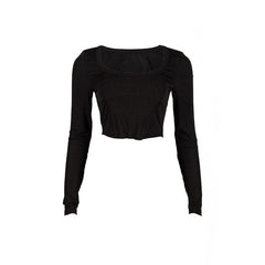 Bustier u neck solid long sleeve crop top