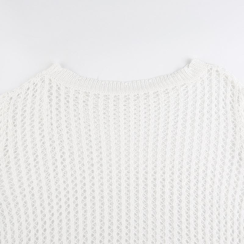 Knitted round neck long sleeve hollow out crochet top