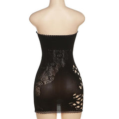 Fishnet solid hollow out see through tube mini dress