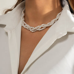 Knotted beaded pearl choker necklace