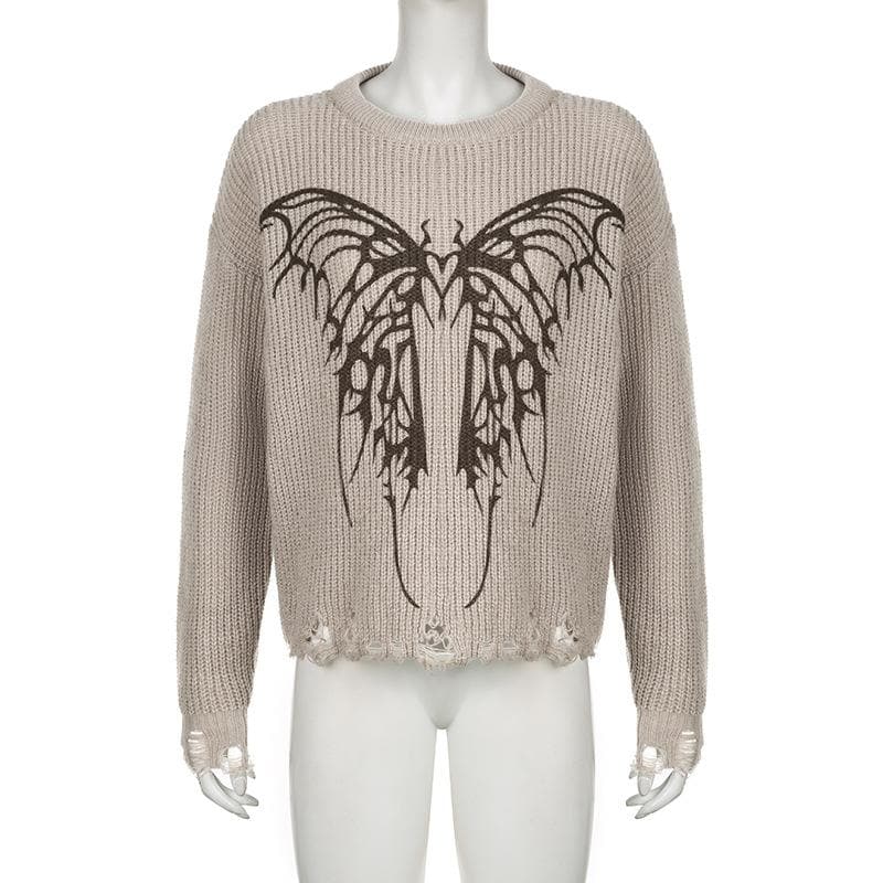 Blusa de manga larga con estampado de mariposa de crochet calado 