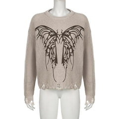 Hollow out crochet butterfly pattern long sleeve top