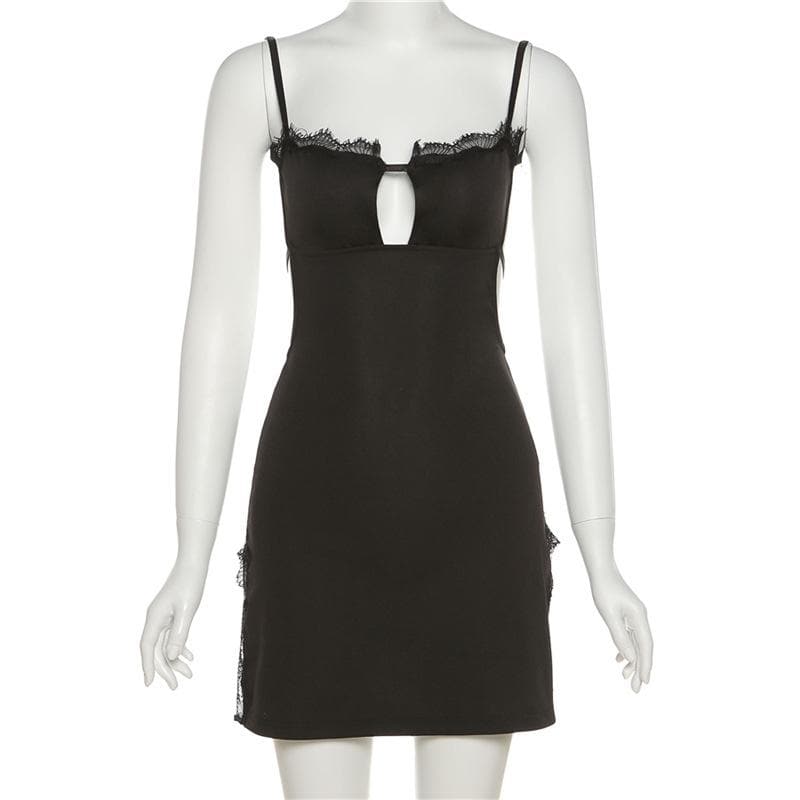 Rückenfreies Camisole-Minikleid mit Spitzensaum, ausgehöhltem Saum und Schlitz 