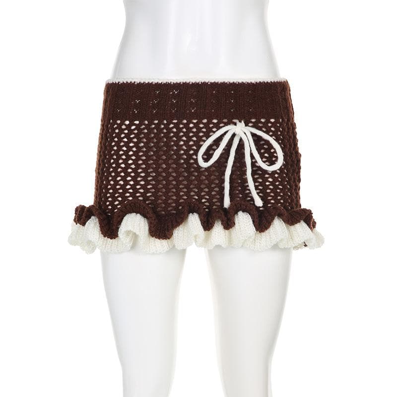 Ruffle contrast crochet low rise mini skirt