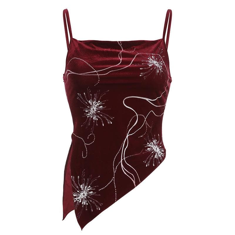 Camisole-Oberteil aus Samt mit Wasserfallausschnitt, Kontrastdruck und Schlitzen