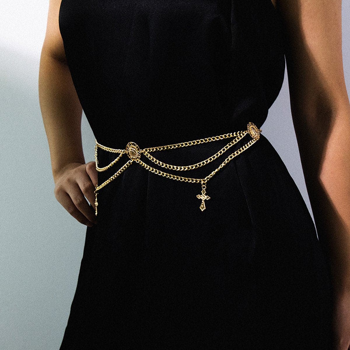 Cross pendant layered waist chain