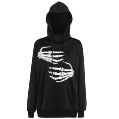 Hoodie drawstring pocket long sleeve skull pattern top