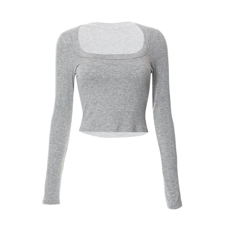 Long sleeve square neck solid crop top