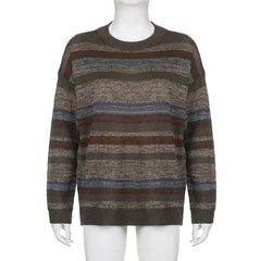 Knitted striped contrast long sleeve crewneck top